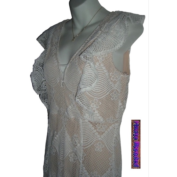 Aqua Dress 70's Boho Beach Destination Wedding Lace Crochet Bohemian Cottagecore - Picture 10 of 16